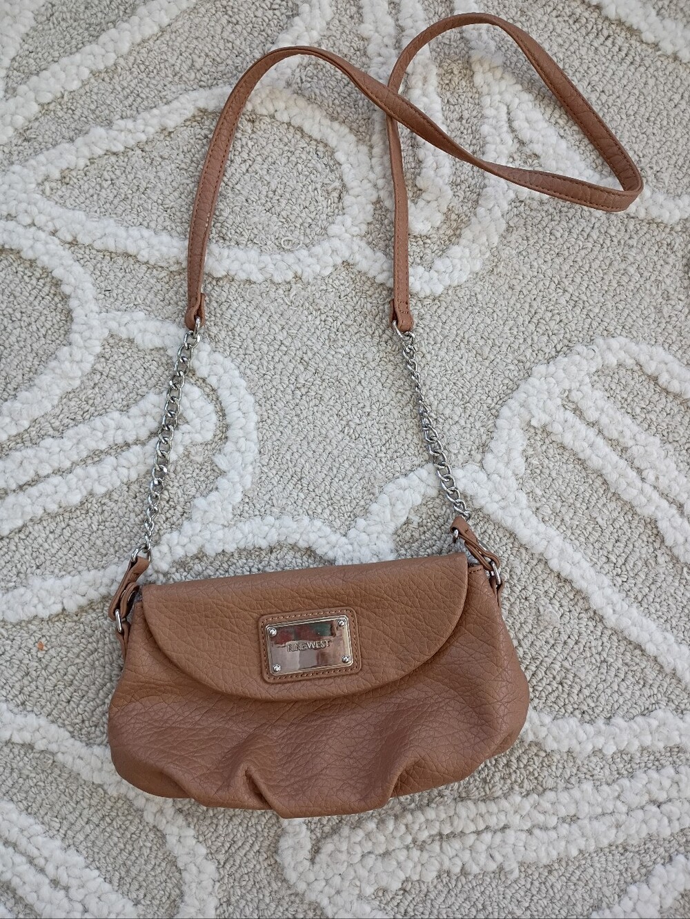 Nine West Brown Vegan Leather Chain Strap Crossbody